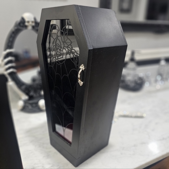 RARE Dolls Kill Home Goth Black Spiderweb Rose Black Eternal Coffin Jewelry Box - Picture 3 of 16
